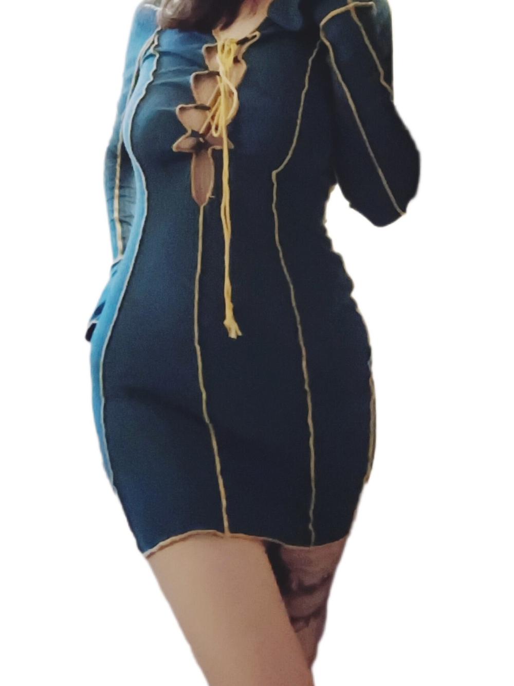 Women’s Teal Knit Bodycon Dress with Gold Trim
